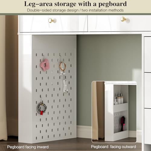 Large Makeup Vanity Desk with Mirror and Lights, Vanity Desk with 8 Drawers & Storage Shelves, Vanity Table with Power Outlet