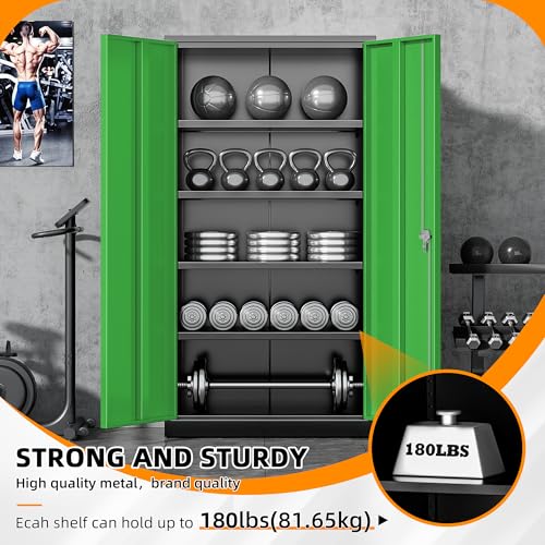 INTERGREAT Metal Storage Cabinets 72” Black Garage Steel Storage Cabinet with Doors and Shelves, Metal Tool Cabinet