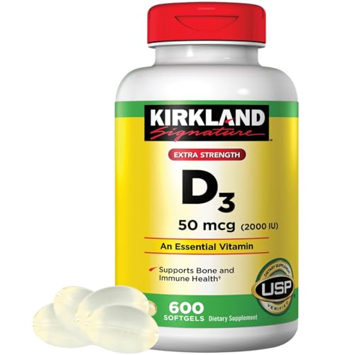 Kirkland Extra Strength Vitamin D-3 2000 IU 600 Soft Gels (Pack of 1)