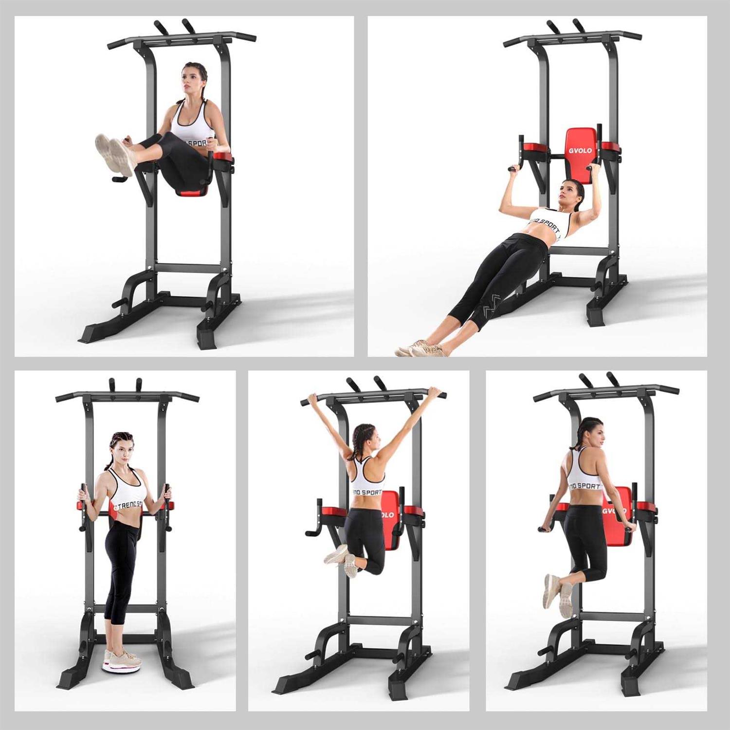 GVOLO Power Tower Dip Station Pull Up Bar Exercise for Home Gym Height Adjustable Multi-Function Power Tower with Backrest Strength Training Fitness