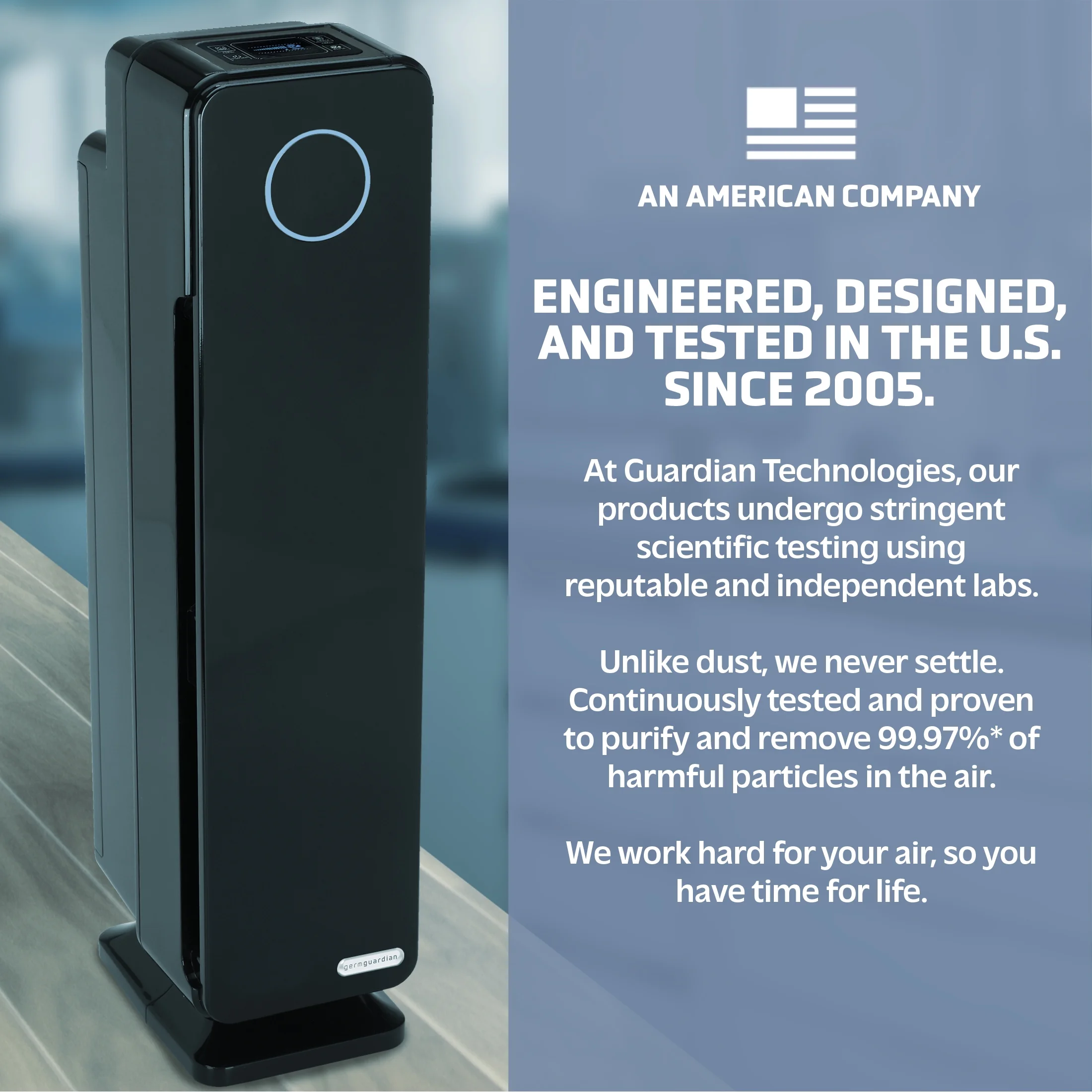 GermGuardian Tower Air Purifier with HEPA Filter, UV-C, Removes Odors, Mold, 870 Sq. ft., AC5350B