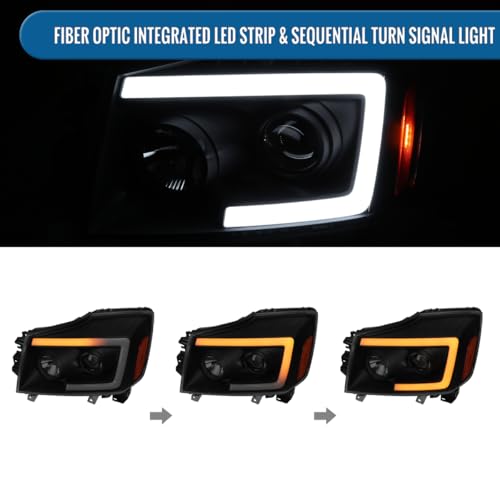 Fits 2004-2015 Nissan Armada Titan Upgraded Replacement Projector Headlights LED Switchback Sequential Turn Signals Assembly Pair | Black