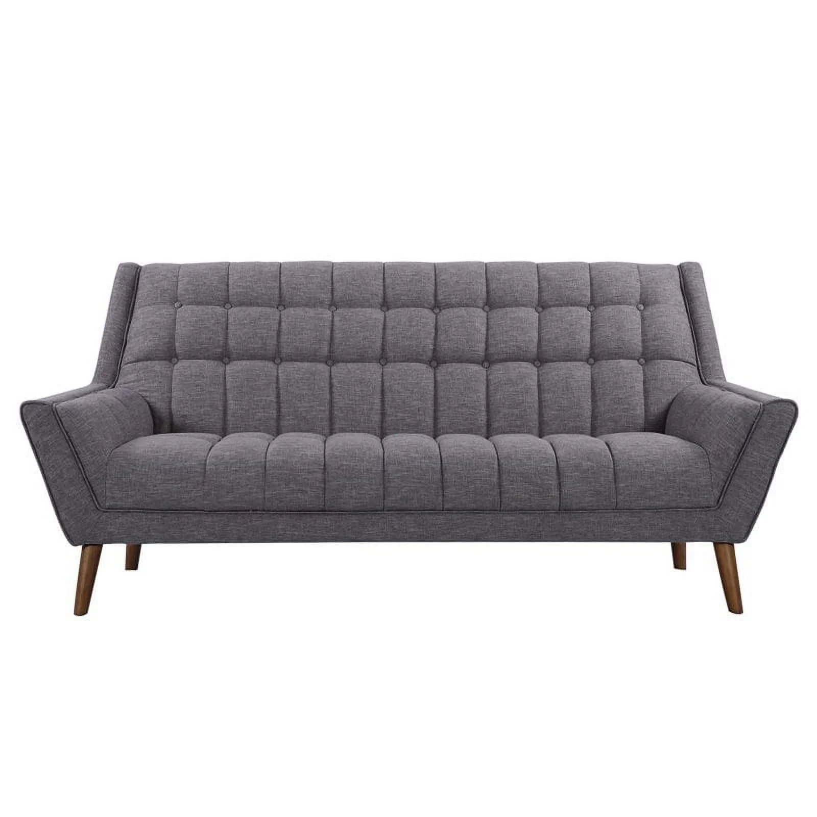 Allora Mid-Century Linen Fabric/Wood Sofa in Dark Gray/Walnut