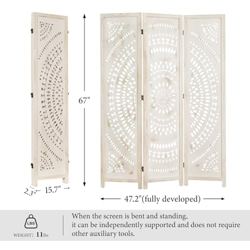 66.9Inch Folding Room Divider, 6 Panels Wood Carved Privacy Screens