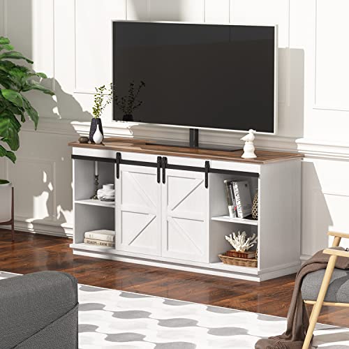 YESHOMY Farmhouse TV Stand for Televisions up to 65 Inches, Sliding Barn Doors and Storage Cabinets