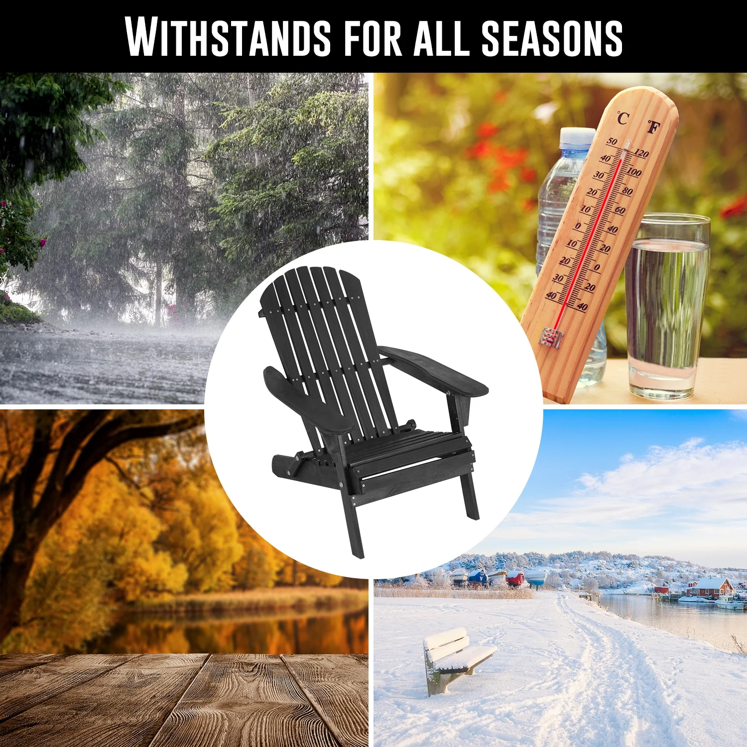 FDW Folding Adirondack Chair Set of 2 Weather Resistant Lawn Chair Wood Porch Chair Pinewood Patio Chairs with Wood Texture for Patio Garden Lawn