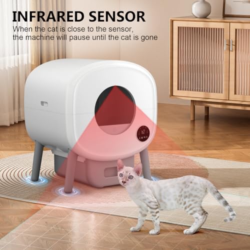 Cumrige Self Cleaning Litter Box, Large Capacity Automatic Cat Litter Box Self Cleaning for Cats, App Control,Safety Protection, 2 Roll Garbage Bags