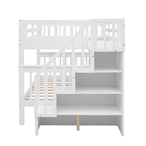 Ball & Cast Full Over Full Bunk Bed with Twin Size Trundle and Built in 4 Drawer,Wood Bunkbed w/Storage Ladder & Slat Support