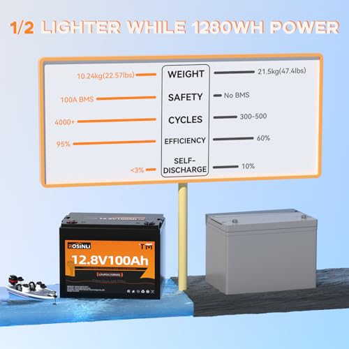 12V 100Ah BCI Group 24 LiFePO4 Battery, Built in 100A BMS, Max. 15000 Deep Cycle Lithium Rechargeable Battery for RV, Trolling Motor, Camping, Marine