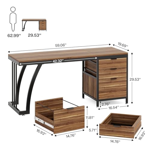 Tribesigns Computer Desk with 3 Drawers, 59-Inch PC Desk with Reversible Drawers