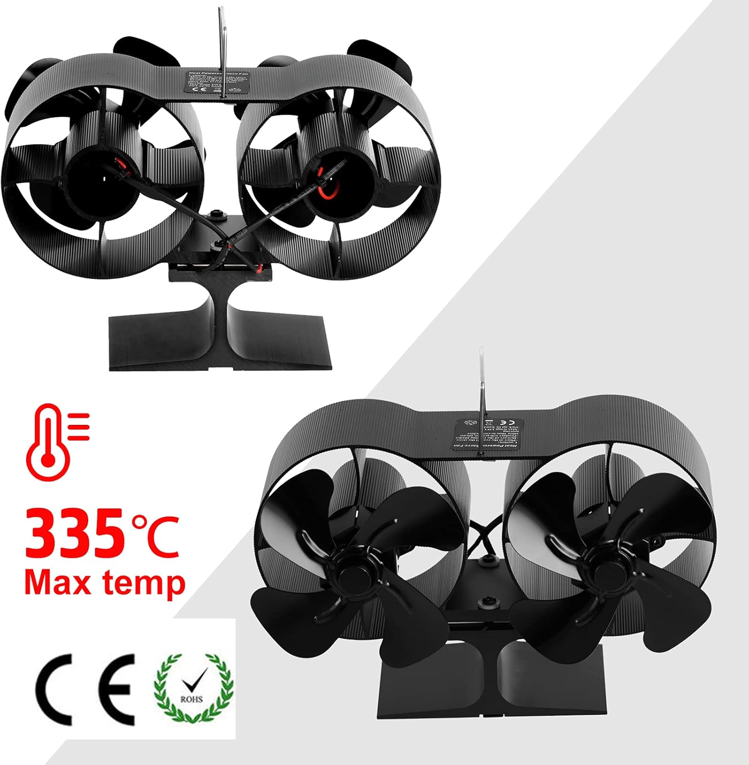 8 Blade Wood Stove Fan Dual Head Fireplace Fan Heat Powered Double Motor Eco Friendly Fan Burner Scope Of Application: Real Fire Fireplace
