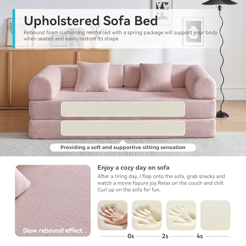 Convertible Sleeper Sofa Bed with Cylindrical Pillow, Comfy Foldable Sofa Bed Compressed Sofa in Box