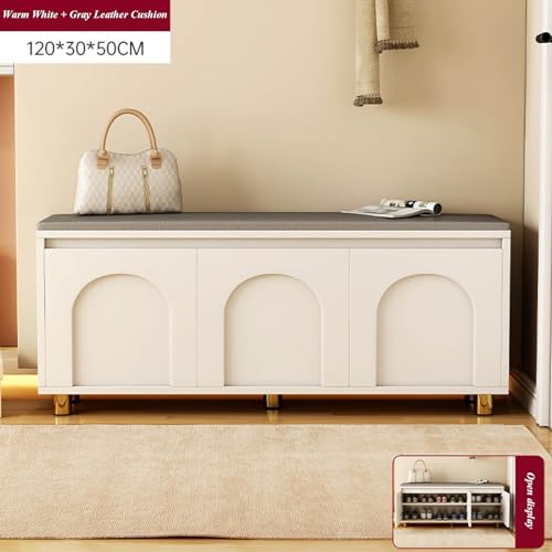 Shoe Bench with Cushion, Storage Bench with Padded Seat, Entryway Bench with Compartments, Shoe Rack for Entryway Living Room Bedroom Hallway