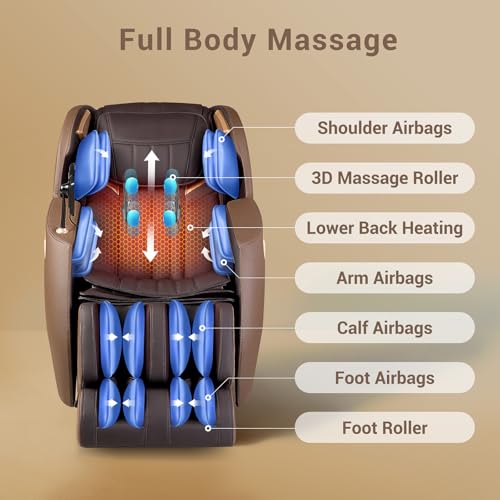 MYNTA 2025 Massage Chair Full Body, Flexible SL Track Massage Recliner Chair with Heat, 170° Zero Gravity Position, M1630 Grey