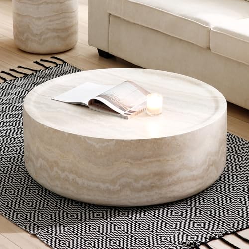 JUSTONE 15.75 ''Round Coffee Table, Accent End Table for Living Room Office Apartment, Modern Minimalist Side Table with Faux Marble Pattern