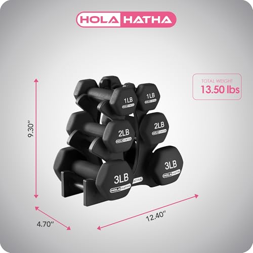 HolaHatha Neoprene Dumbbell Free Hand Weight Set with Rack, Ideal for Home Exercises to Gain Tone and Definition