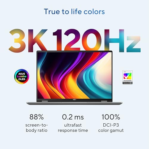 ASUS Vivobook 16 Flip Laptop, Copilot+ PC, 16” OLED 3K 120Hz Touch Display, Intel® Core™ Ultra 7 256V, Intel® Arc™ Graphics, 16GB Memory, 512GB SSD