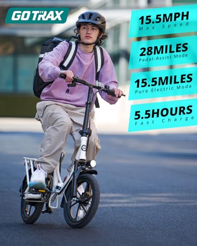 Gotrax 16" Folding Electric Bike, Max 28Miles Range(Pedal-Assist) & Speed 15.5Mph Power by Peak 500W, E-Bike with Removable Battery