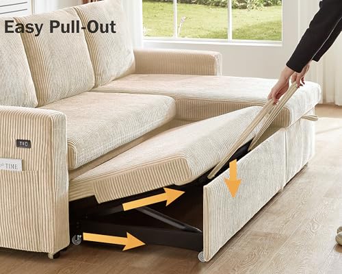 81" Sleeper Sofa Bed with Pull Out Bed, L Shaped Couch Sectional Sleeper Sofa, Pull Out Couch with Reclining Backrest, Reversible Storage Chaise
