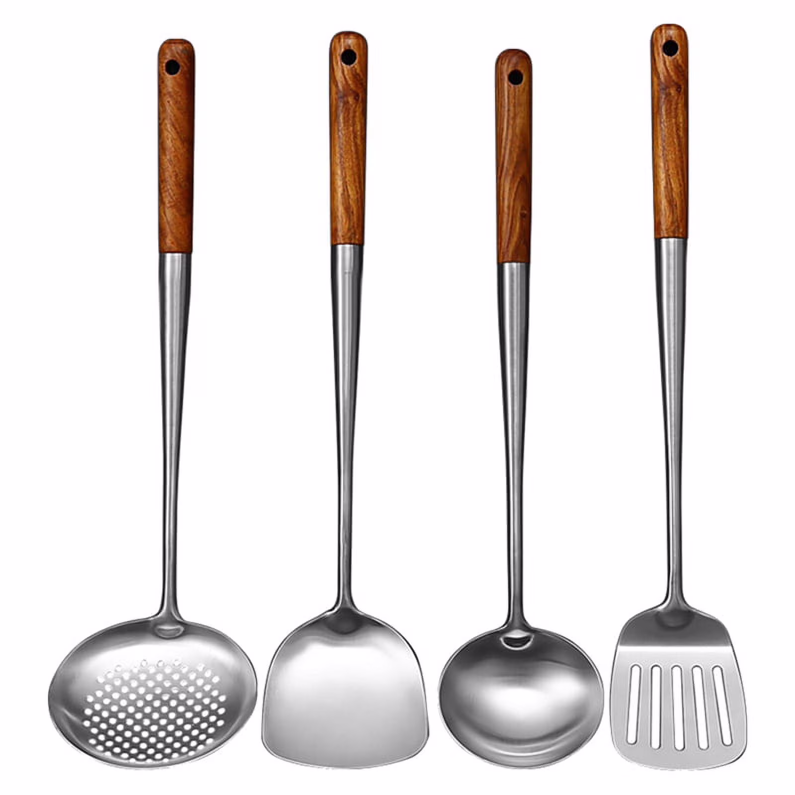Long Handle Stainless Steel Wok Kitchen Slotted Turner Rice Spoon Ladle Cooking Tools Utensil Set