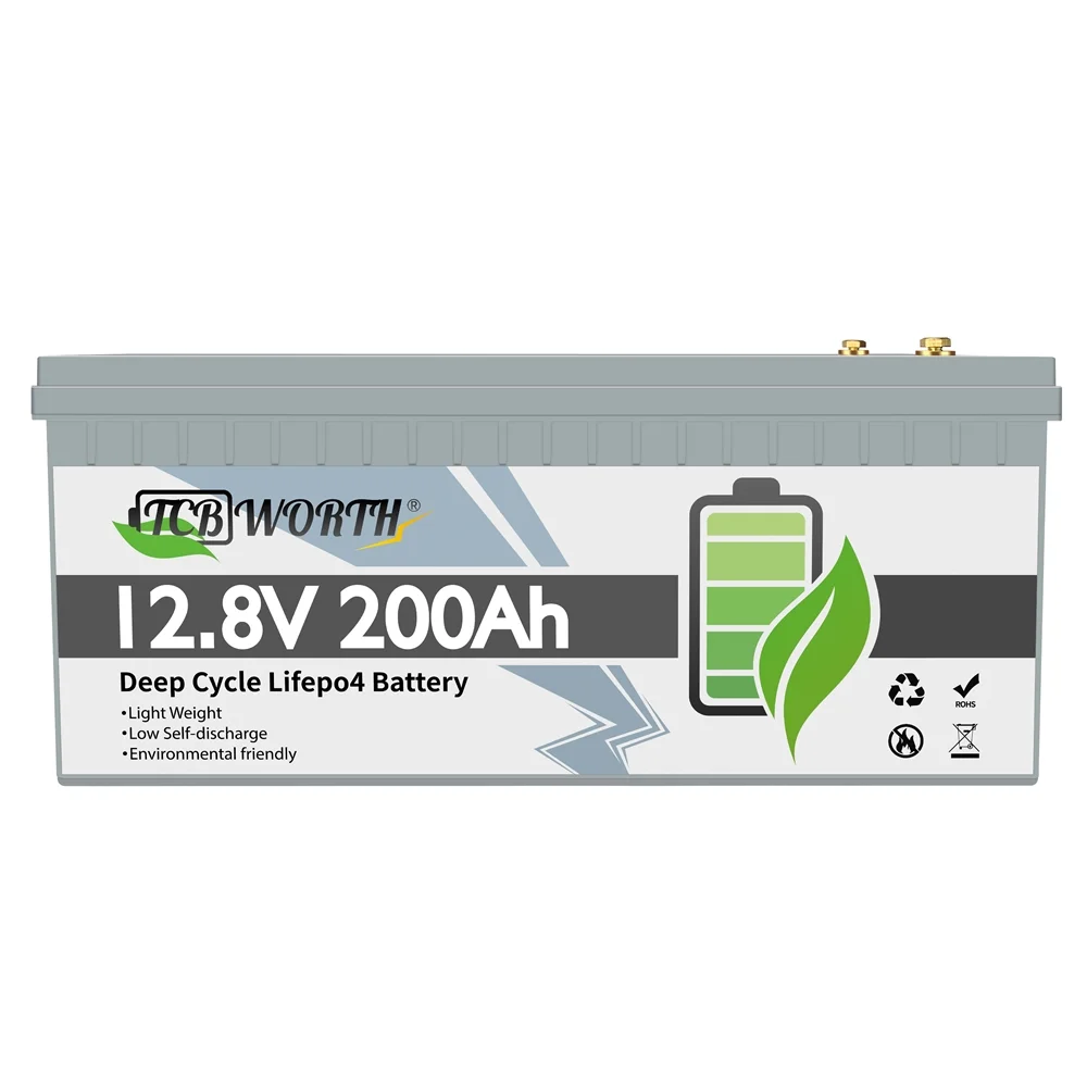12.8V 200AH Lifepo4 Battery with Perfect BMS Support Series and Parallel for Trolling Motor Golf Cart Solar System RV Household Appliances Emergency