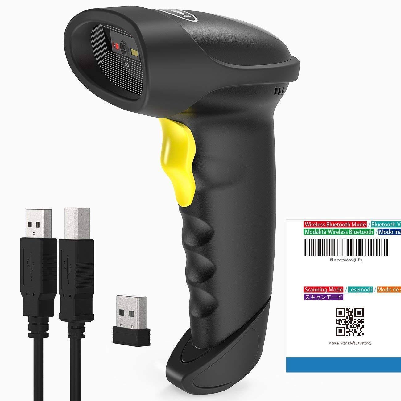 Inateck 2D Wireless Bluetooth Barcode Scanner, Read Barcodes on Displays, Black BCST-50