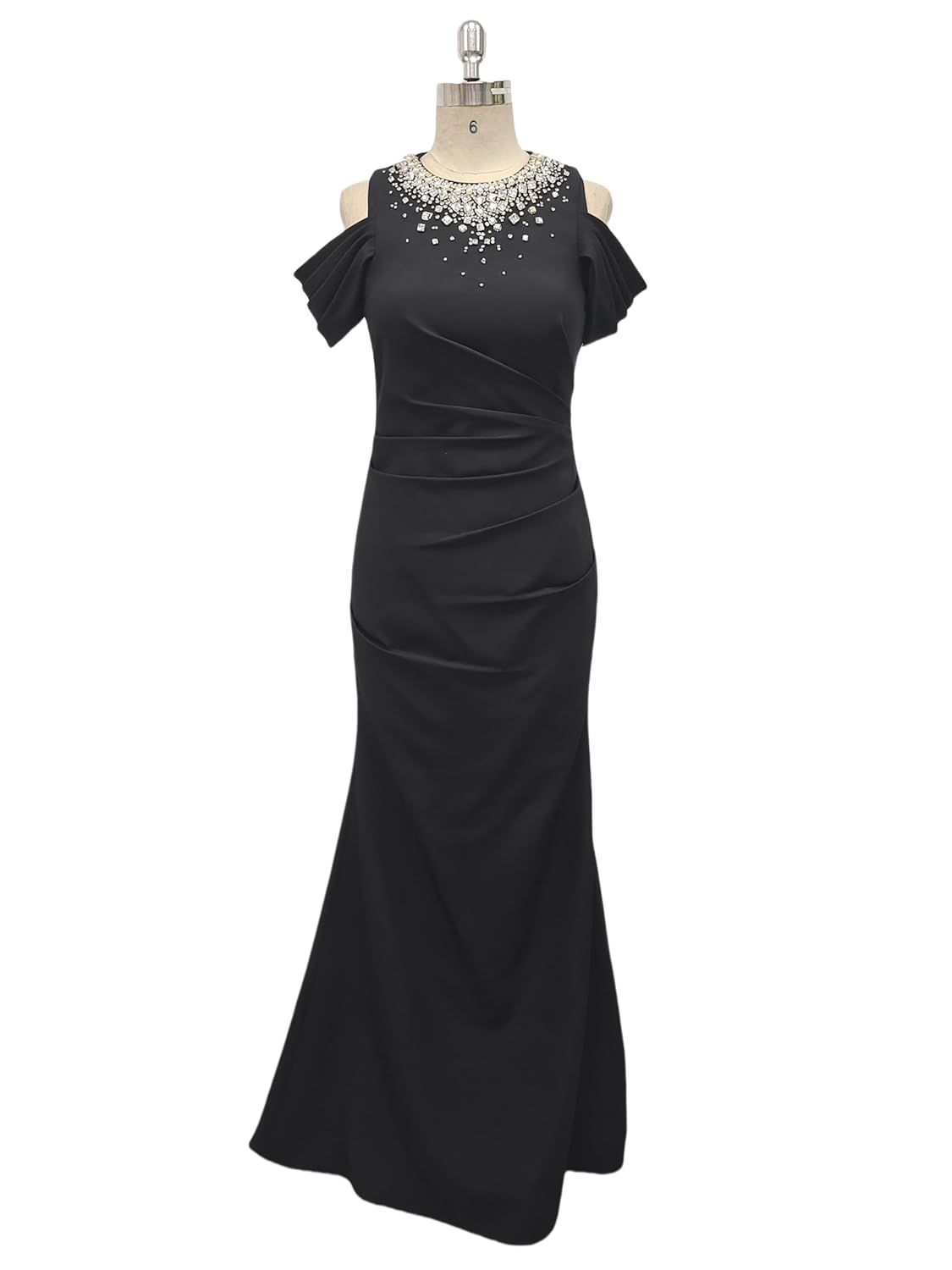 Embellished Mermaid Evening Gown, Beaded Neckline, Off-Shoulder, Ruched Waist