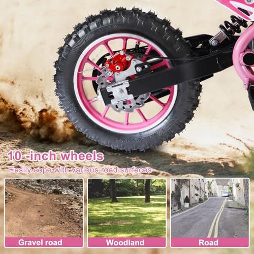 50cc 2-Stroke Kids Dirt Bike Kids Motorcycle Gas Dirt Bike Mini Dirt Bike Pocket Gas Motorbike Off Road Gas Power Mini Pocket Motorcycle with Front