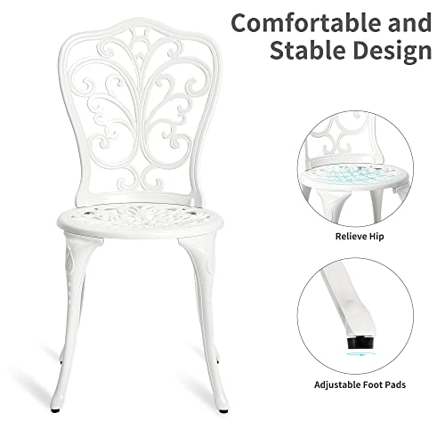 HOMEFUN Bistro Table and Chairs Set of 2 Outdoor 3 Piece Patio Set, Rose Pattern Cast Aluminum Bistro for Garden Balcony