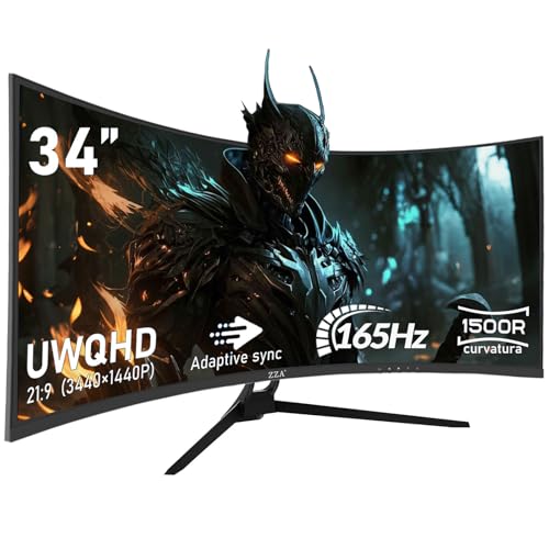 ZZA 32-Inch QHD Curved Gaming Monitor - 2K Resolution, 165Hz Refresh Rate, 1ms Response Time, FreeSync & G-Sync, HDR10, 122% sRGB Coverage, DP/HDMI