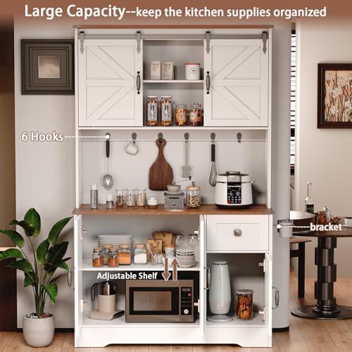 71" Kitchen Pantry Cabinet, Modern Kitchen Hutch Food Pantry with Charging Station and Microwave Stand, Pantry Storage Cabinets with Countertop