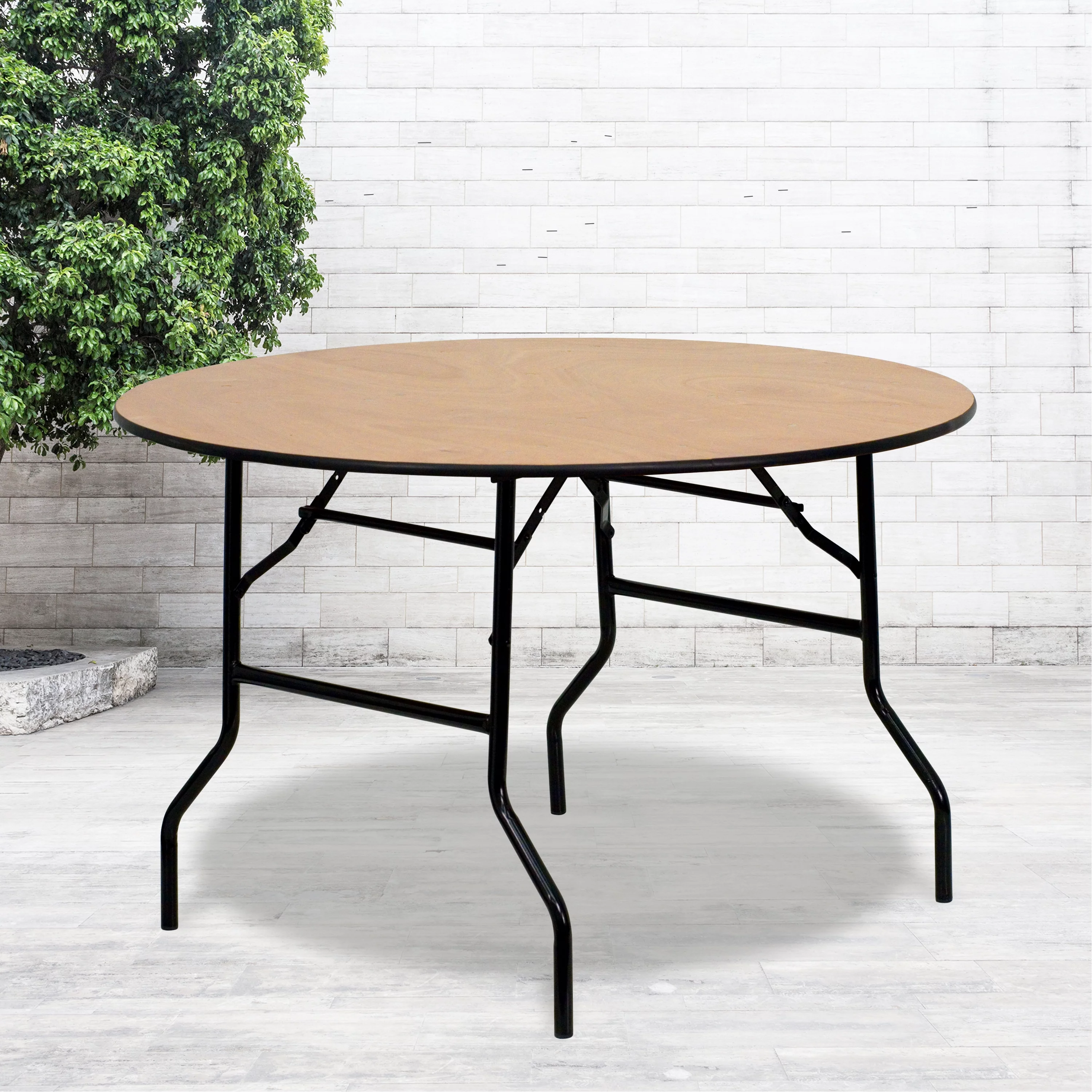 BizChair 4-Foot Round Wood Folding Banquet Table with Clear Coated Finished Top - Curated Treasures Market