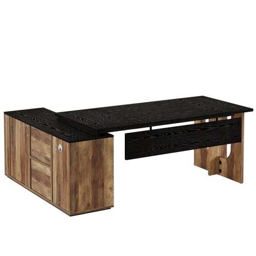 Tribesigns 74.8" Executive Desk, Large Office Desk with Cabinet, L Shaped Computer Desk with Shelves and CPU Storage