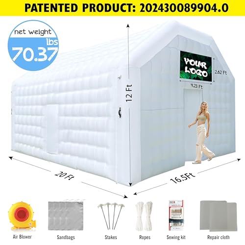 WARSUN Large Black Inflatable Nightclub 20x16.5x12Ft Inflatable Party Tent with Logo Area Inflatable Night Club Tent for Adults Wedding Birthday