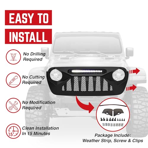 AMERICAN MODIFIED Gladiator Vader Front Grille with Mesh Compatible with Jeep 2018-2023 Wrangler JL and Gladiator JT Models w/o TrailCam