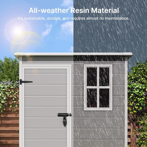 Gizoon 5x3 FT Resin Storage Shed Outdoor, Heavy-Duty Resin Shed with Floor for Patio, Lawn