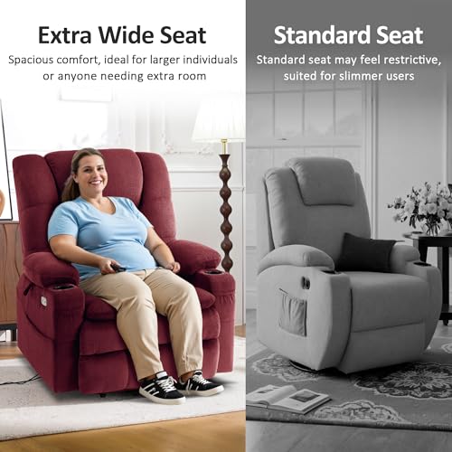 MCombo Large Triple Motor Power Lift Recliner Chair with Massage and Dual Heating, Adjustable Headrest for Tall Elderly People, Fabric 7634 (Grey