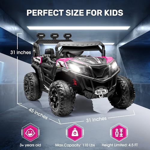 ANPABO 24V 4X4 Ride on Car Truck w/Remote Control, 4WD/2WD Switchable Kids UTV, 19" Spacious Seat, 4 Shock Absorbers, Soft Start, Music Player