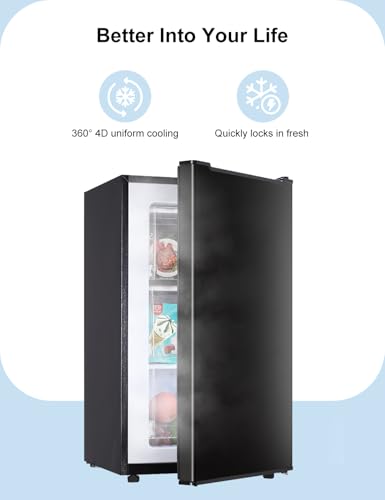 Upright Freezer, 3.2 Cu Ft Mini Small Deep Freezer for 1-2 People, Portable Compact Freezer with 3 Plastic Baffles, 4D Cooling & 40dB Ultra-Quiet