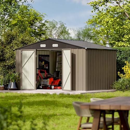 Patiowell 5x3 FT Outdoor Storage Shed, Tool Shed with Sloping Roof and Lockable Door, Metal Shed for Backyard Garden Patio Lawn, Brown