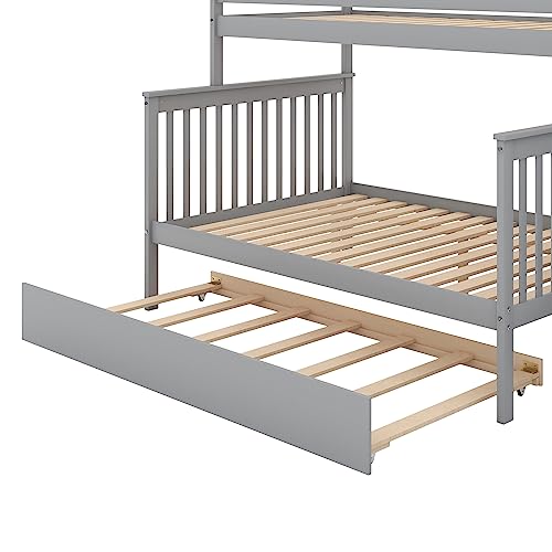 Harper & Bright Designs Bunk Beds Twin Over Full Size, Bunk Bed with Trundle,Storage Shelf and Stairway