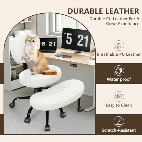 Ergonomic Cross Legged Office Chair with Wheels - Adjustable Height for Meditation, ADHD Desk & Yoga - Wide Criss Cross Design with Lumbar Support
