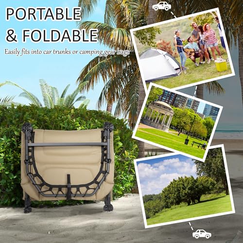 Outsunny Camping Cot for Adults, Folding Bed with Soft Padded Cushions & Headrest, 180° Adjustable Reclining Lounger