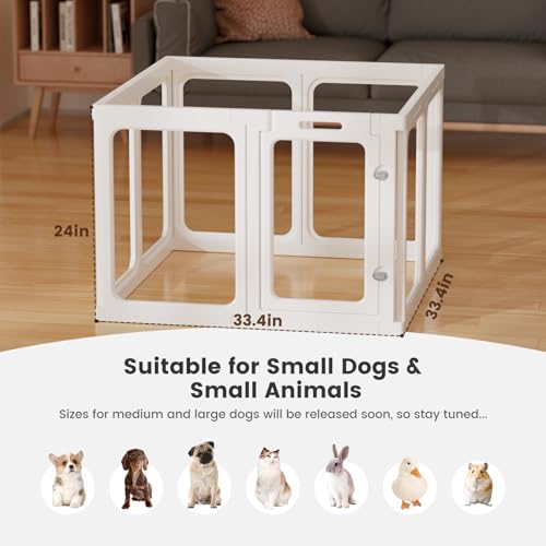 Clear Acrylic Dog Playpen - 11.6 sq.ft, 24" H 10 Planes Transparent Dog Fence Indoor, Sturdy Pet Pen for Puppy/Small Dog/Rabbit/Cat/Pig