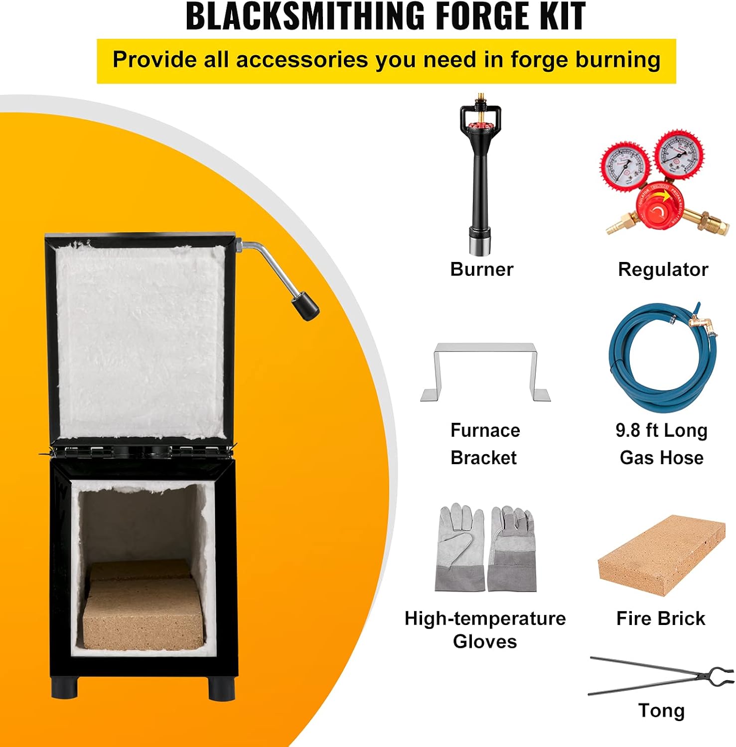 VEVOR Propane Knife Forge, Blacksmithing Forge with Dual Burners, Portable Propane Forge with Two Durable Doors, Large Capacity Farrier Forge