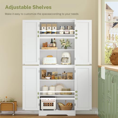 67” Storage Cabinet, Kitchen Pantry Cabinet with 4 Doors and 2 Adjustable Shelves, Cupboard, Tall Bathroom Cabinets for Dining Room, Living Room