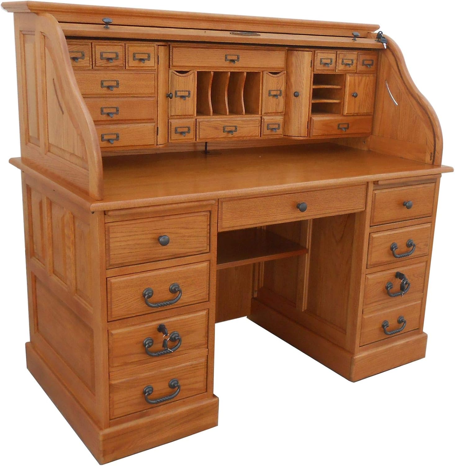 Roll Top Desk Solid Oak Wood 54 inch Deluxe Executive Desk Harvest Stain Home Office Secretary Organizer Roll Hutch Top Easy Assembly Quality Crafted