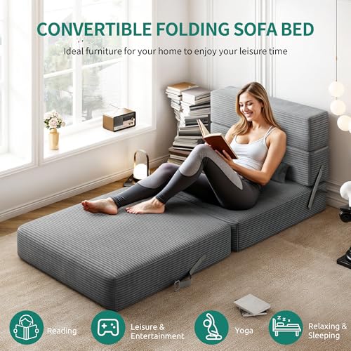 YITAHOME Convertible Folding Sofa Bed, Corduroy Fabric Fold Out Chair Bed