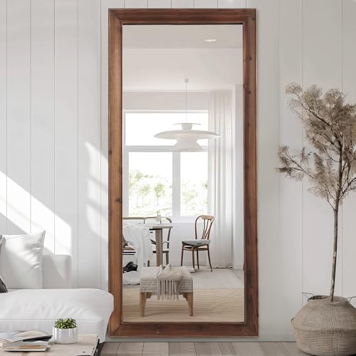 MELOMOIR Rustic Farmhouse Full Length Mirror, 64"x21" Wood Frame Floor Mirror, Free Standing Mirror Leaning Hanging Mirror