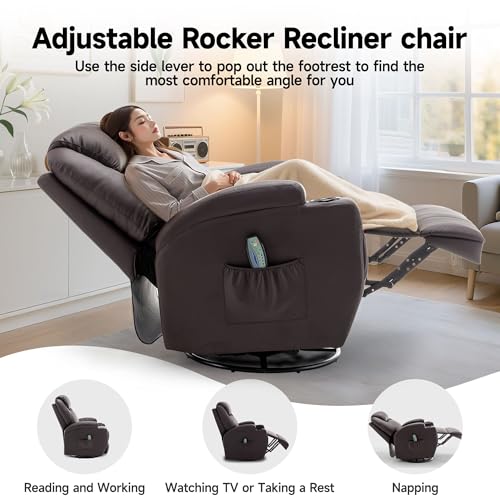 Recliner Chair, Rocking Chair with Massage and Heat, 360° Swivel Recliner Chairs for Adults